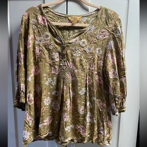 April Cornell 3/4 sleeve embroidered blouse XL